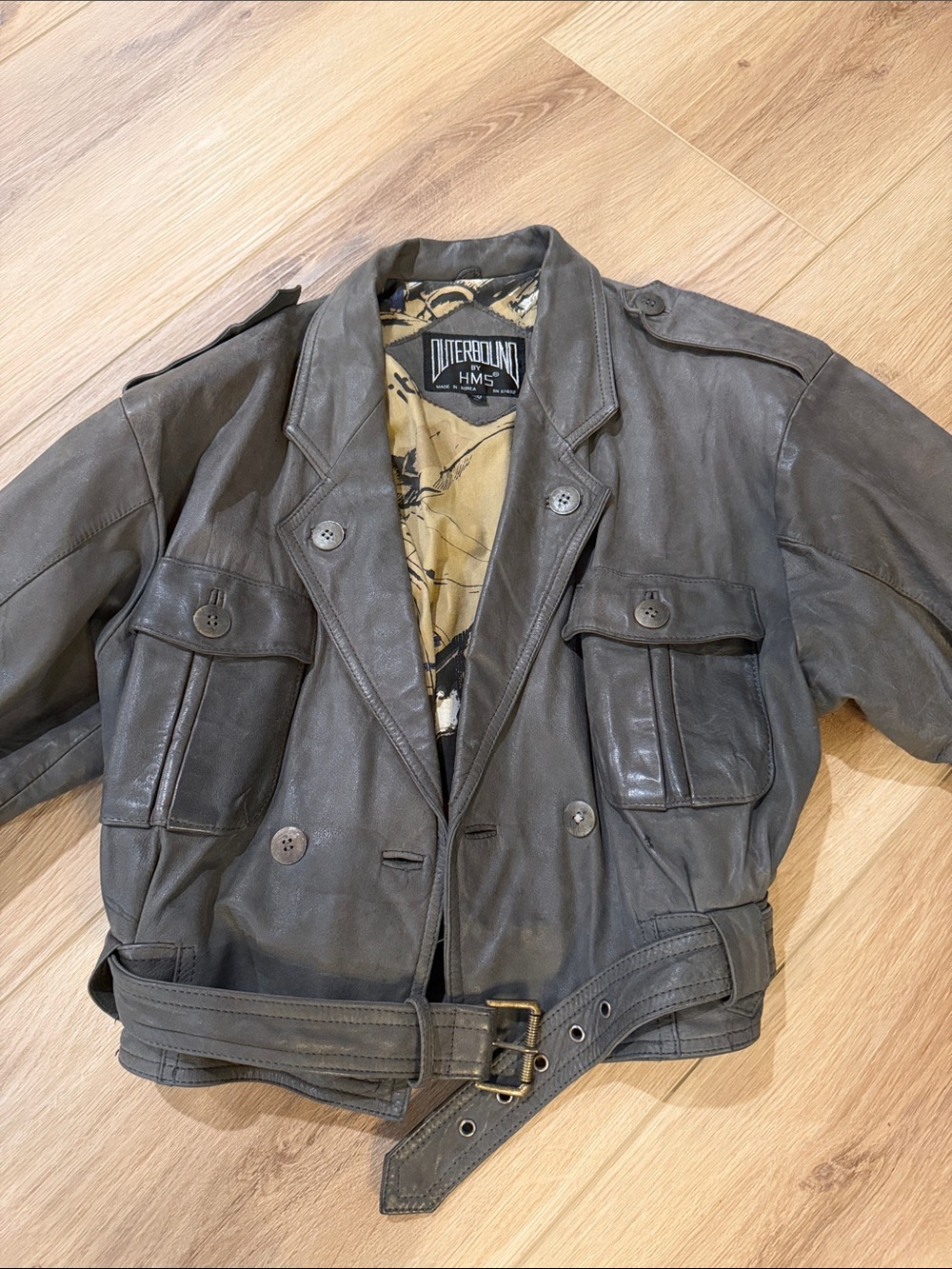 Women’s leather  Dark Gray Leather Belted Jacket Vintage 80’s